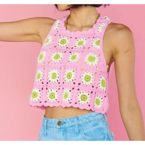 Show Me Your MuMu Tops - SHOW ME YOUR MUMU‎ Laguna Crochet Floral Top Large